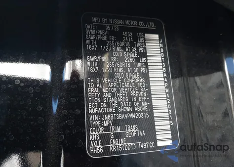 2023 Nissan Rogue Sv Fwd из США, поврежденный, VIN JN8BT3BA4PW420315